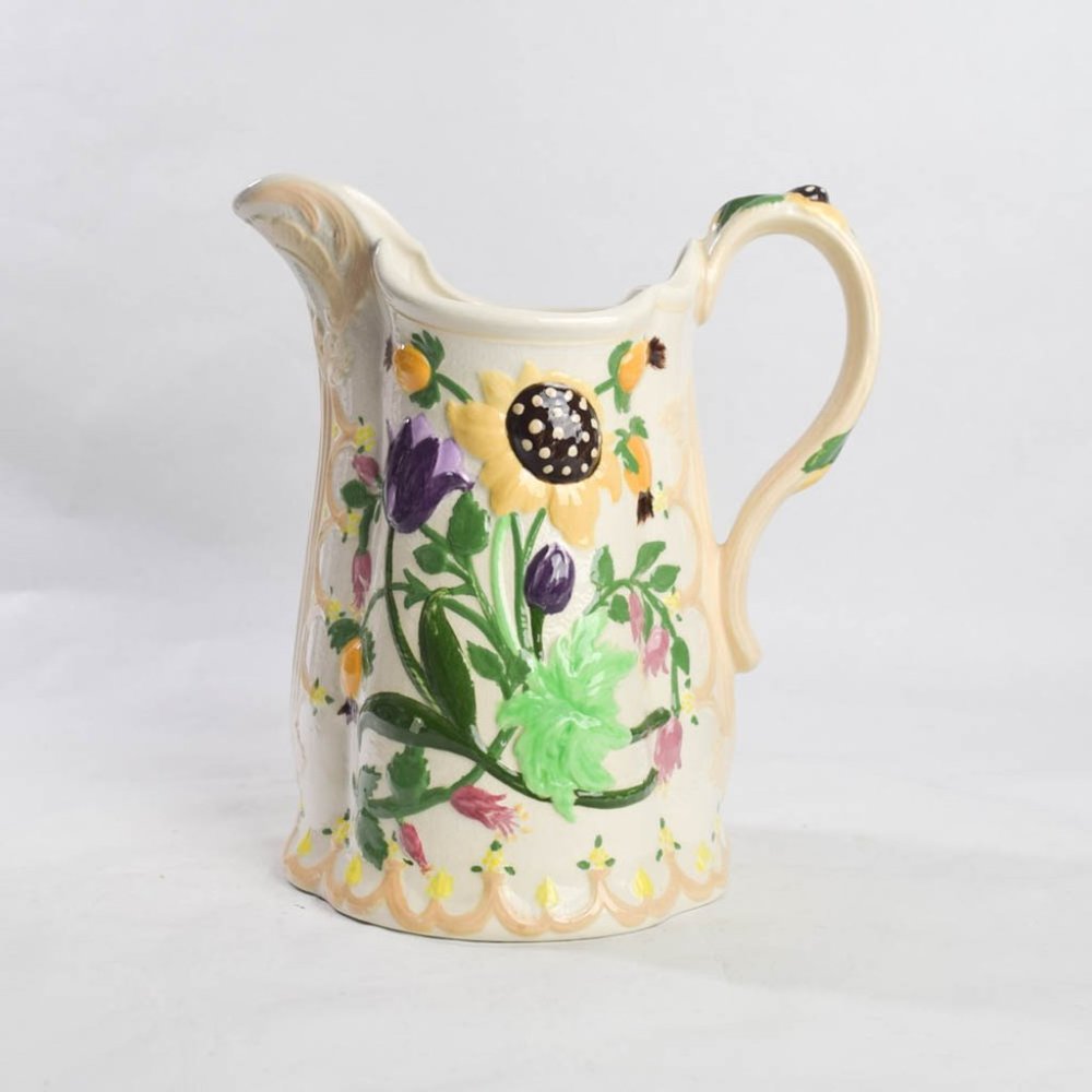 Art Pottery Handmade Hand Painted Multicolor Floral Sunflower Pitcher Ceramic